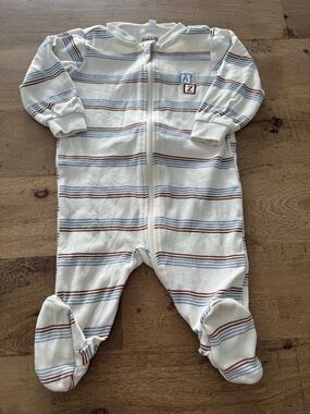 Pekkle Striped Footed One-Piece White with Blue & Brown size 6 months footies